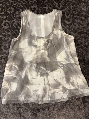 Banana Republic White and Gray Sheer Printed Sleeveless Tank